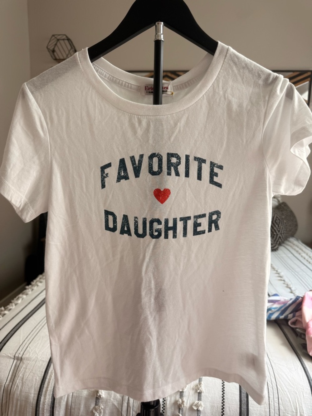 Erika White Tee with Navy Text & Red Heart
